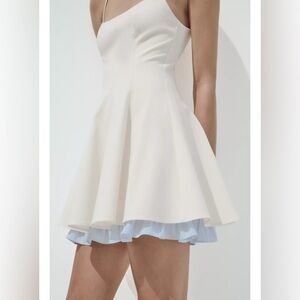 ZARA White Short Dress With Blue Trimmed Underskirt S NWT